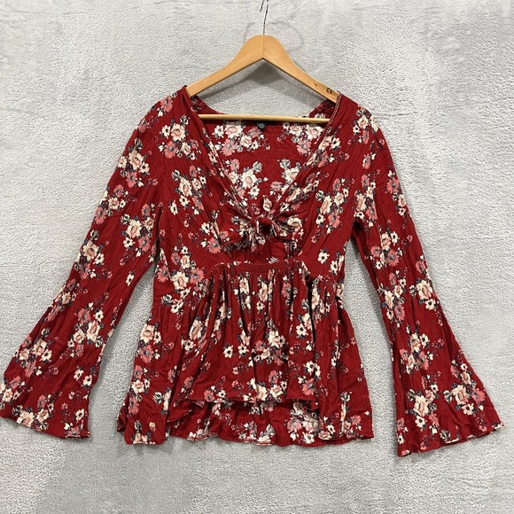 American Eagle Outfitters Tops - American Eagle Top Womens Large Blouse Floral Tie Front Bell Sleeves Babydoll